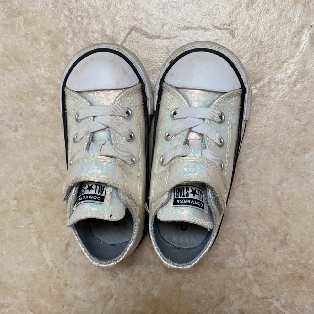 White glitter toddler girl converse shoes